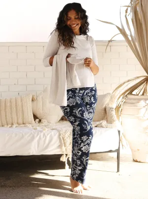 4-Piece  Maternity Loungewear Set-  Grey/Parsley Print