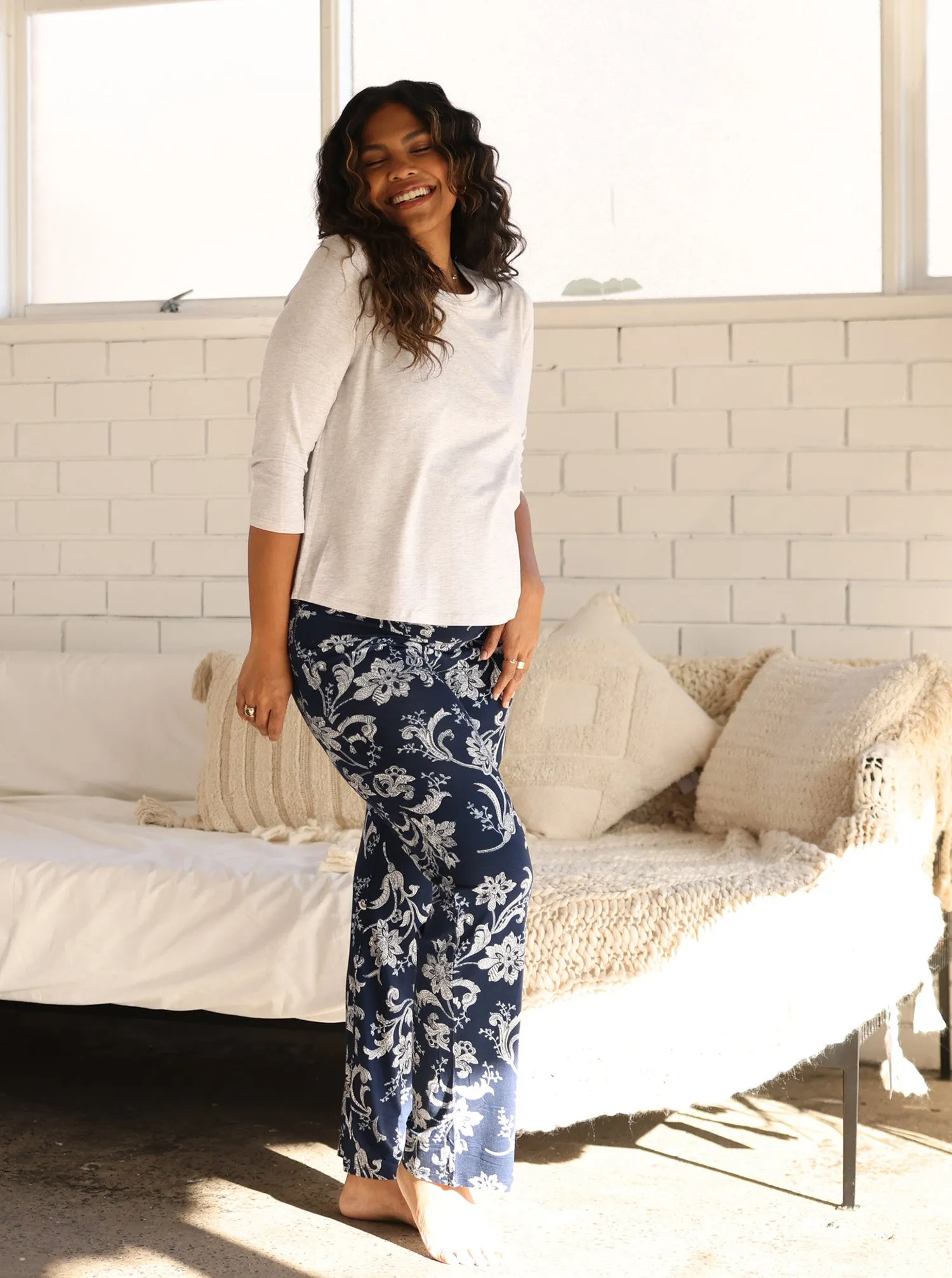 4-Piece  Maternity Loungewear Set-  Grey/Parsley Print