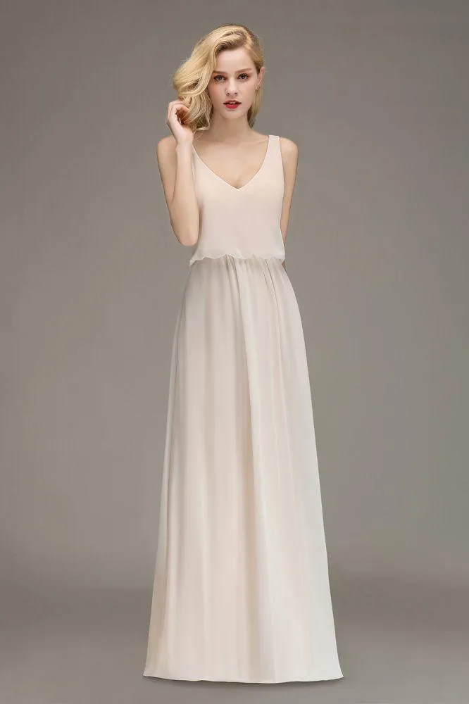 A-line Chiffon Floor Length Bridesmaid Dress Sleeveless Evening Swing Dress