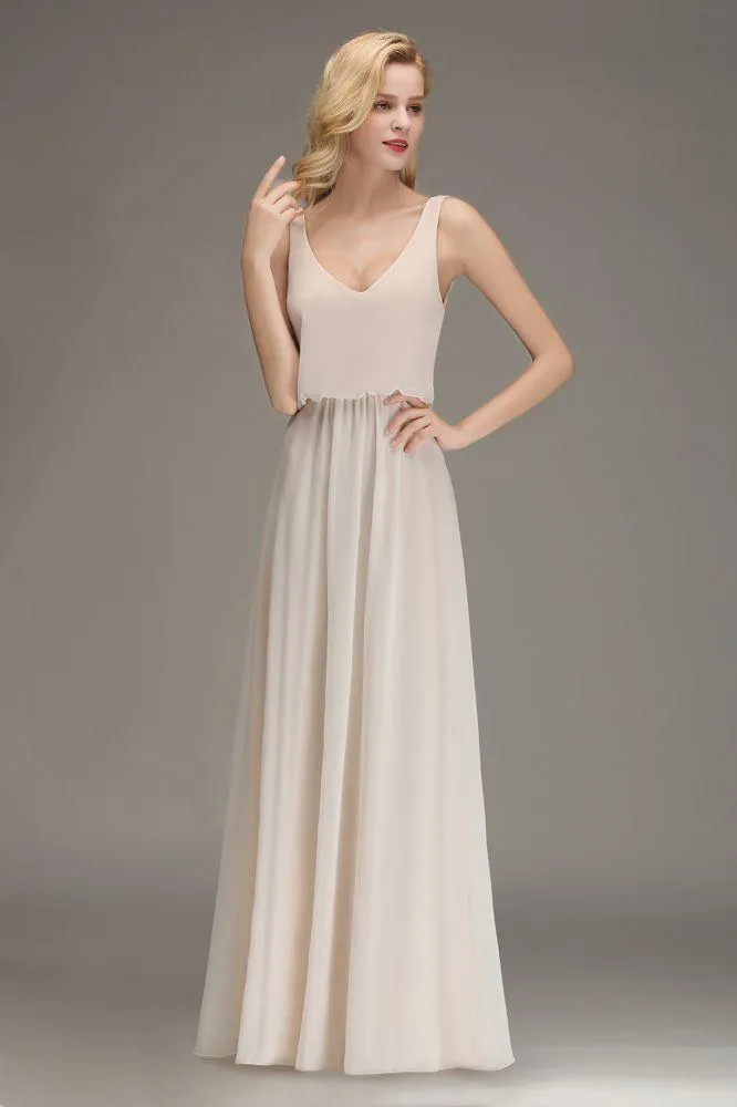 A-line Chiffon Floor Length Bridesmaid Dress Sleeveless Evening Swing Dress