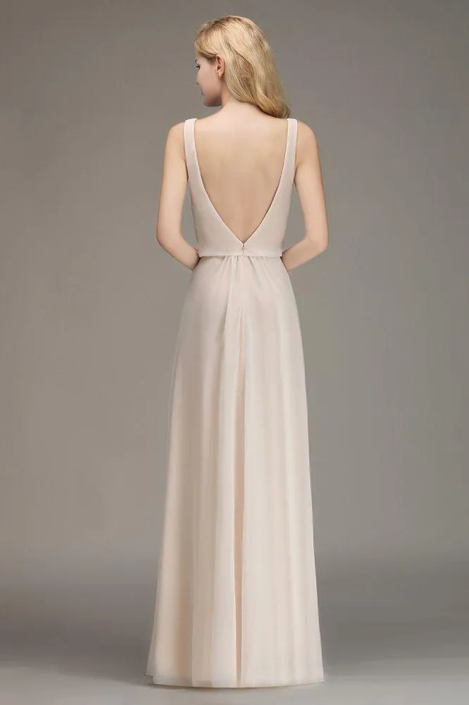 A-line Chiffon Floor Length Bridesmaid Dress Sleeveless Evening Swing Dress