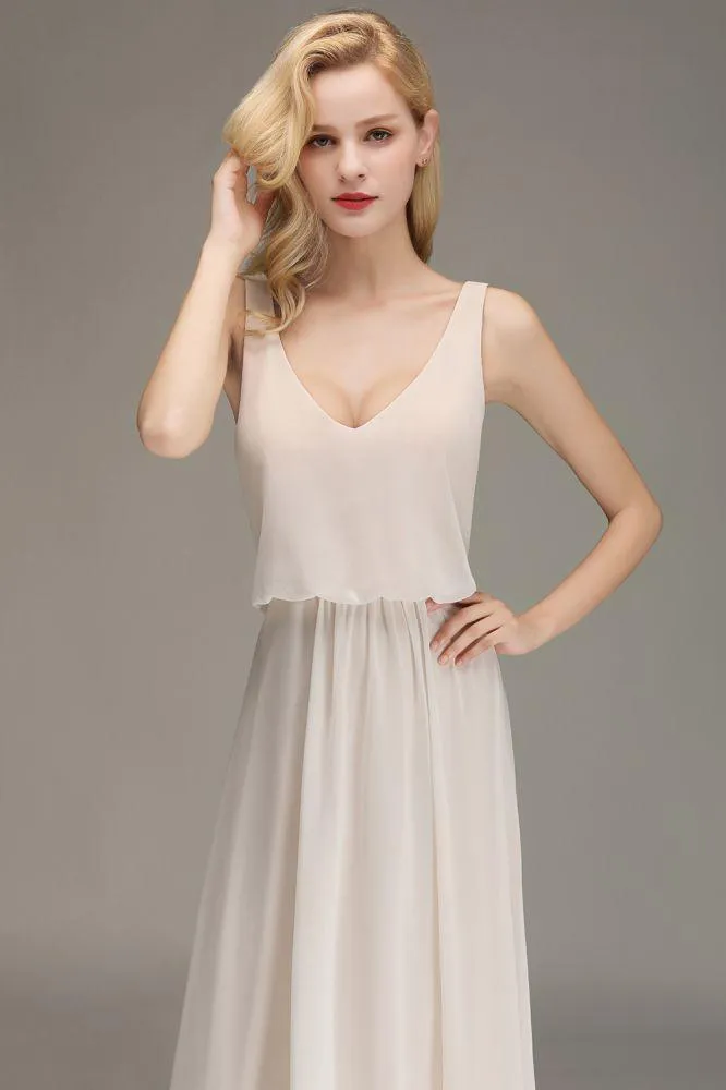 A-line Chiffon Floor Length Bridesmaid Dress Sleeveless Evening Swing Dress