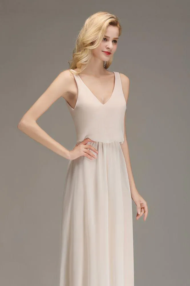 A-line Chiffon Floor Length Bridesmaid Dress Sleeveless Evening Swing Dress