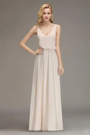 A-line Chiffon Floor Length Bridesmaid Dress Sleeveless Evening Swing Dress