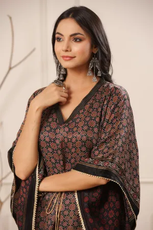 Aafrah Tanzeela Ajrakh Modal Silk Kaftan