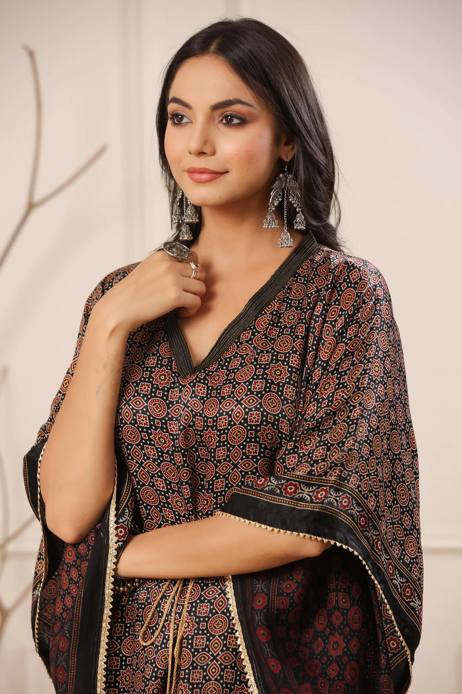 Aafrah Tanzeela Ajrakh Modal Silk Kaftan