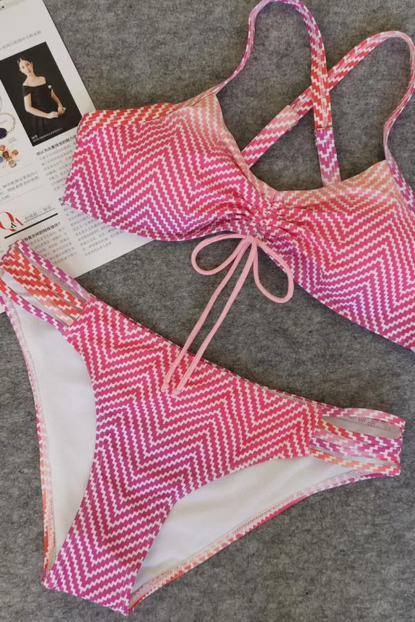 Abstract Print Bow Girly High Waist Bikini
