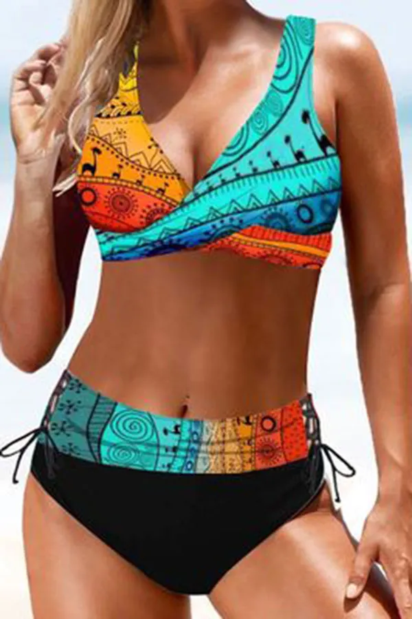 Abstract Print On-trend Front Wrap Bikini
