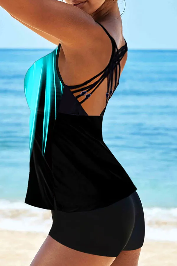 Abstract Print U Collar Classic Shorts Tankini