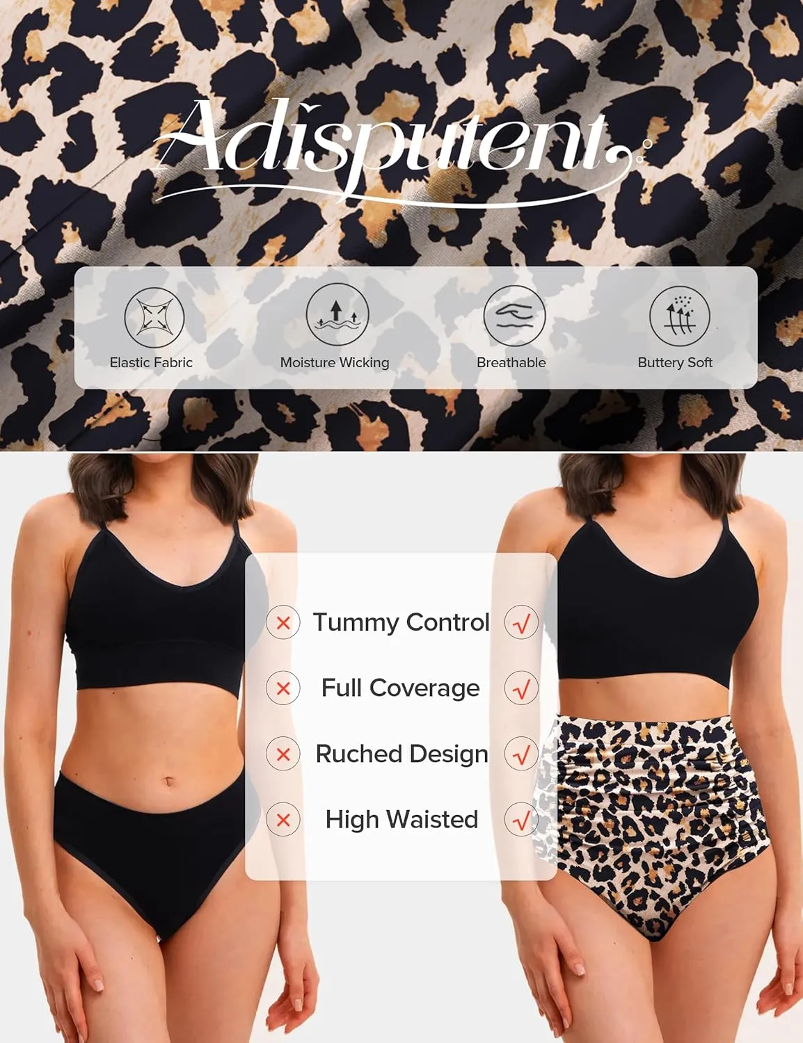 Adisputent Women High Waisted Bikini Bottoms Full Coverage Ruched Swim Shorts Retro Tummy Control Swim Bottoms