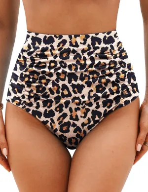 Adisputent Women High Waisted Bikini Bottoms Full Coverage Ruched Swim Shorts Retro Tummy Control Swim Bottoms