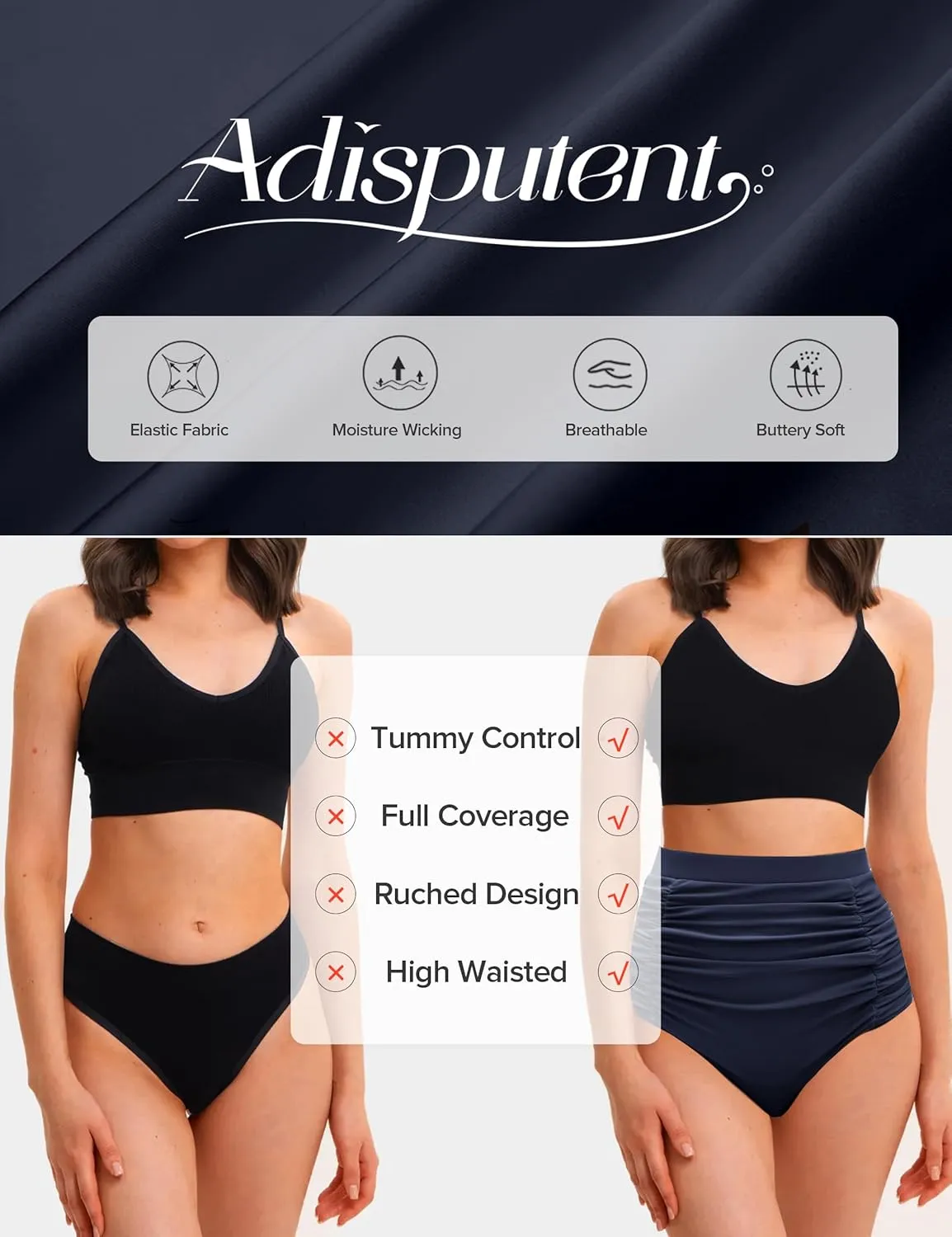 Adisputent Women High Waisted Bikini Bottoms Full Coverage Ruched Swim Shorts Retro Tummy Control Swim Bottoms