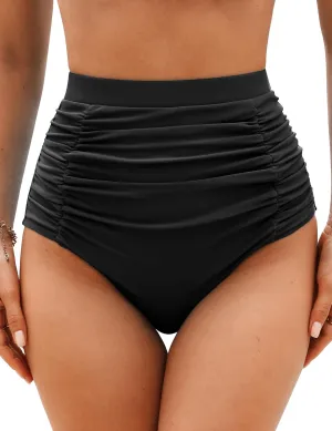 Adisputent Women High Waisted Bikini Bottoms Full Coverage Ruched Swim Shorts Retro Tummy Control Swim Bottoms