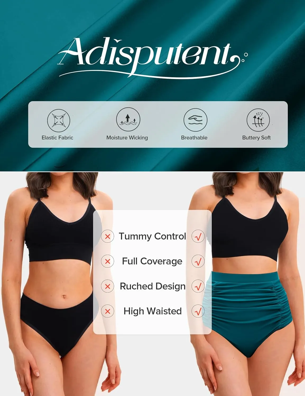 Adisputent Women High Waisted Bikini Bottoms Full Coverage Ruched Swim Shorts Retro Tummy Control Swim Bottoms