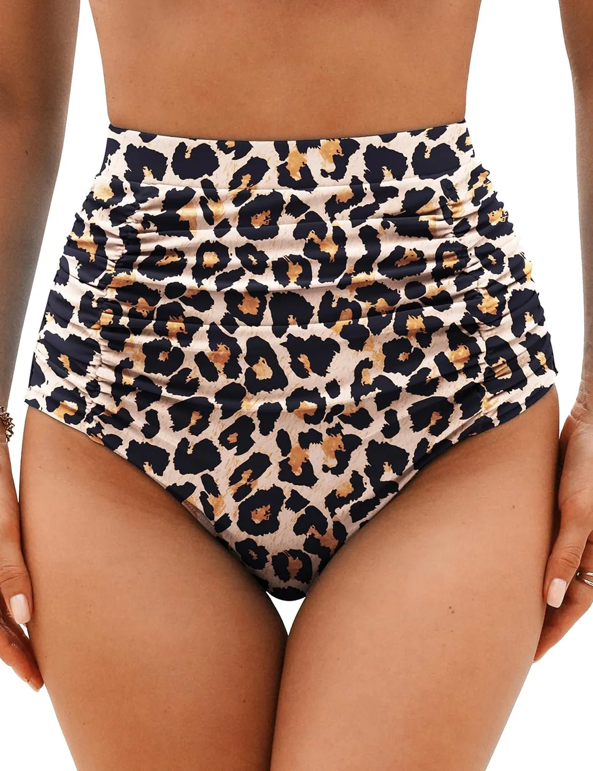 Adisputent Women High Waisted Bikini Bottoms Full Coverage Ruched Swim Shorts Retro Tummy Control Swim Bottoms