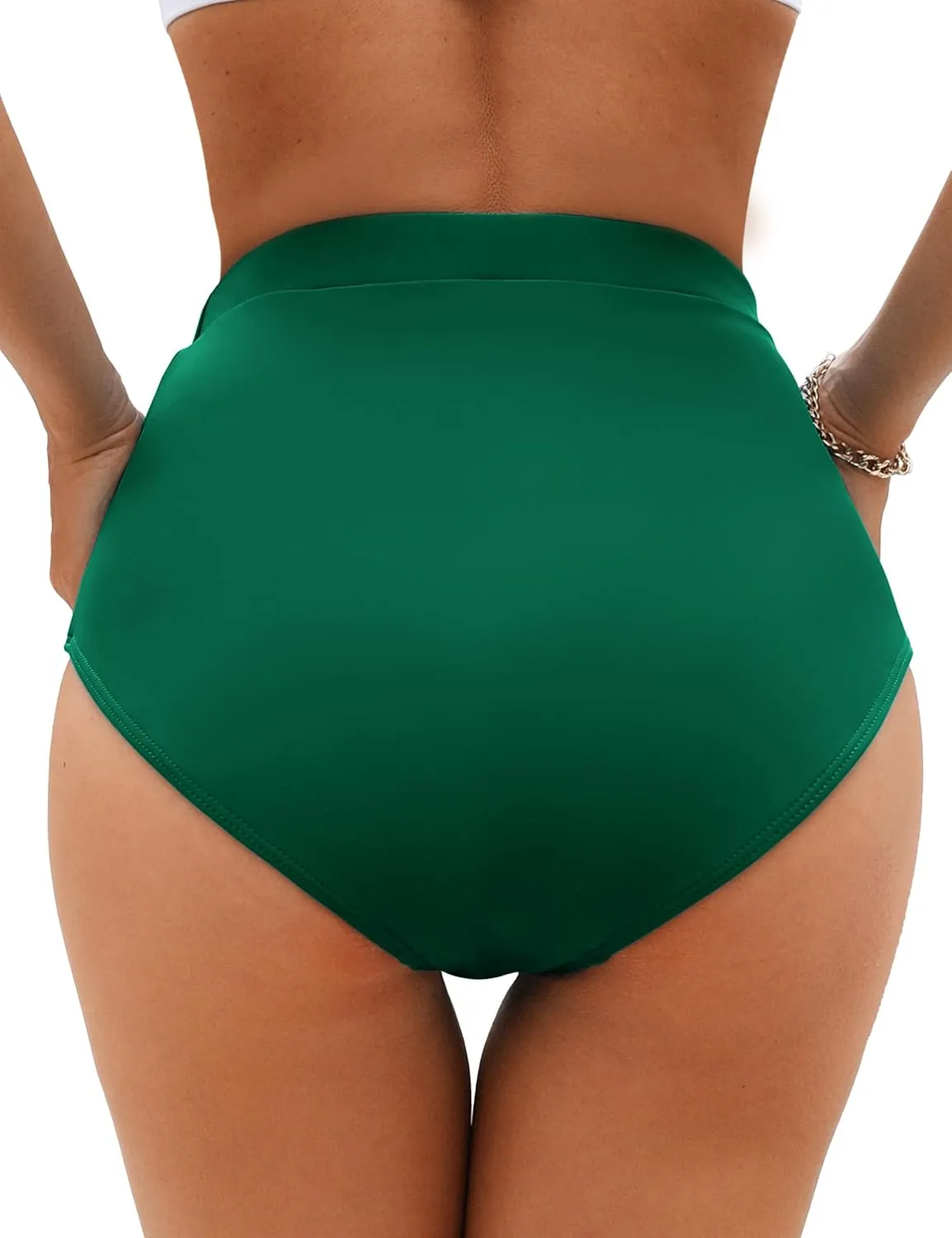 Adisputent Women High Waisted Bikini Bottoms Full Coverage Ruched Swim Shorts Retro Tummy Control Swim Bottoms