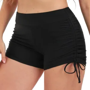 Adjustable Side Tie Swim Shorts for Women High Waisted Swimsuit Bottoms Bathing Suit Boy Shorts Bikini Board Shorts