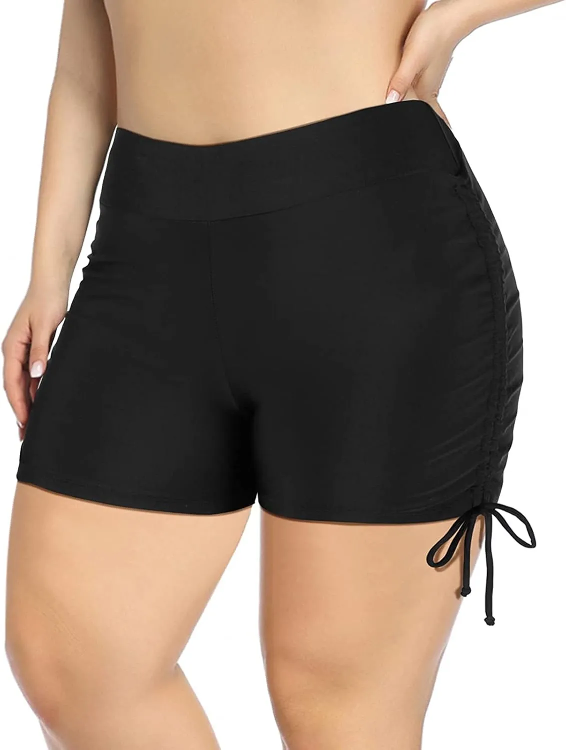 Adjustable Side Tie Swim Shorts for Women High Waisted Swimsuit Bottoms Bathing Suit Boy Shorts Bikini Board Shorts