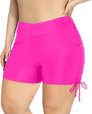 Adjustable Side Tie Swim Shorts for Women High Waisted Swimsuit Bottoms Bathing Suit Boy Shorts Bikini Board Shorts
