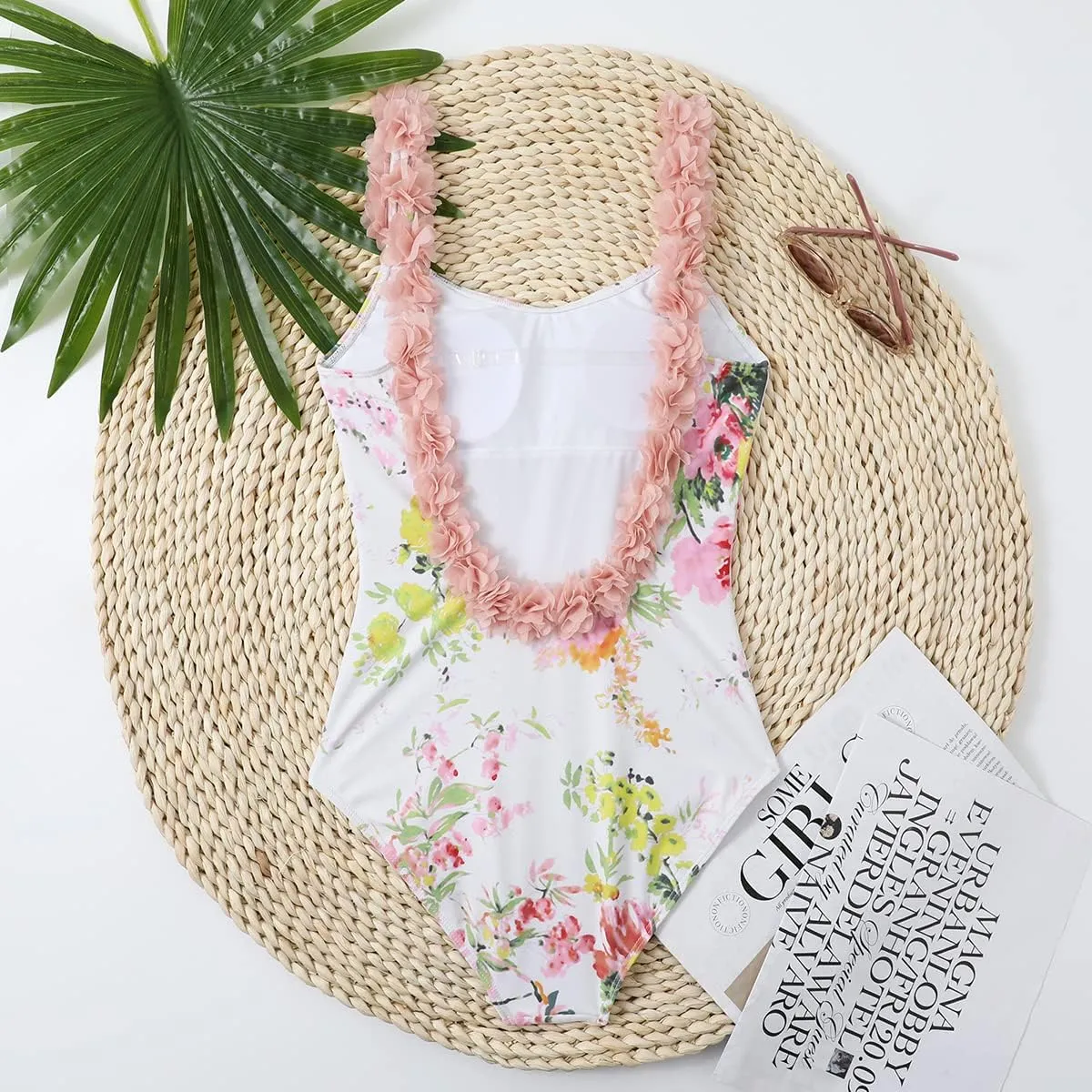 AFAVOM Women's One Piece Swimsuit Bathing Suit V-Neck Floral Printed Monokini Swimsuits Tummy Control Swimwear Beachwear