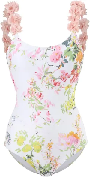 AFAVOM Women's One Piece Swimsuit Bathing Suit V-Neck Floral Printed Monokini Swimsuits Tummy Control Swimwear Beachwear
