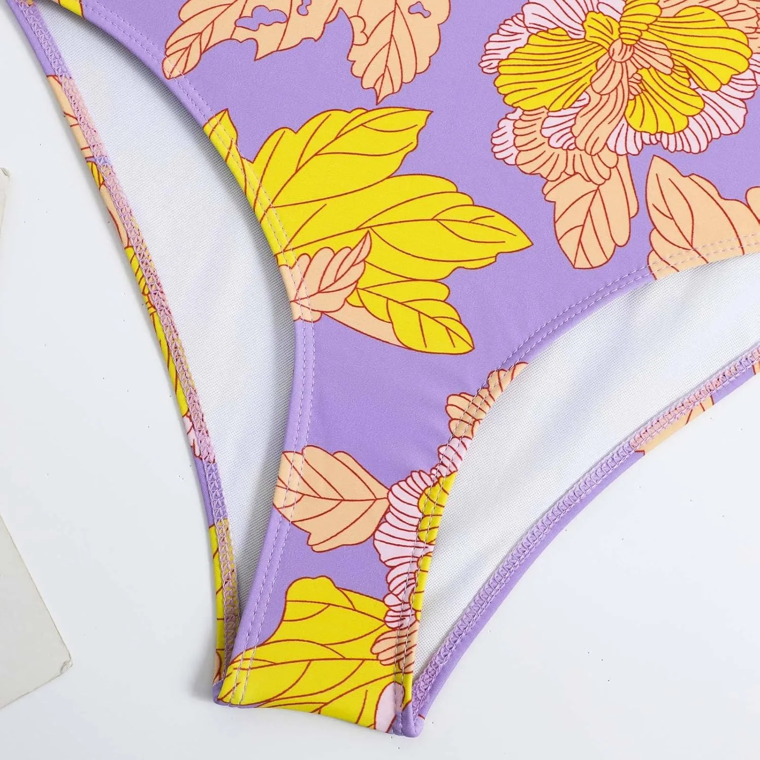 AFAVOM Women's One Piece Swimsuit Bathing Suit V-Neck Floral Printed Monokini Swimsuits Tummy Control Swimwear Beachwear