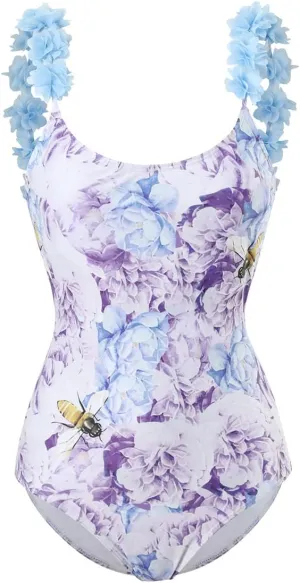 AFAVOM Women's One Piece Swimsuit Bathing Suit V-Neck Floral Printed Monokini Swimsuits Tummy Control Swimwear Beachwear