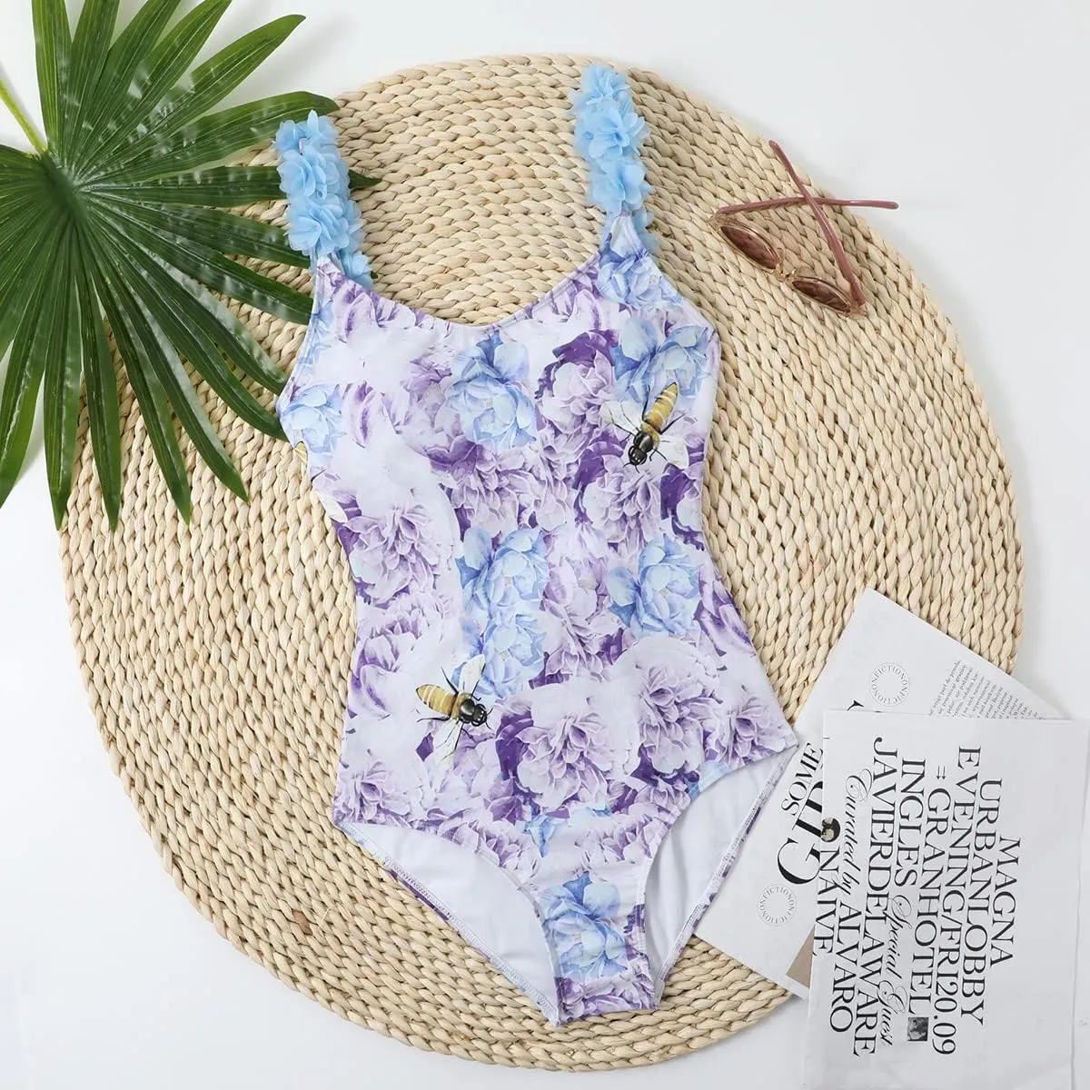 AFAVOM Women's One Piece Swimsuit Bathing Suit V-Neck Floral Printed Monokini Swimsuits Tummy Control Swimwear Beachwear