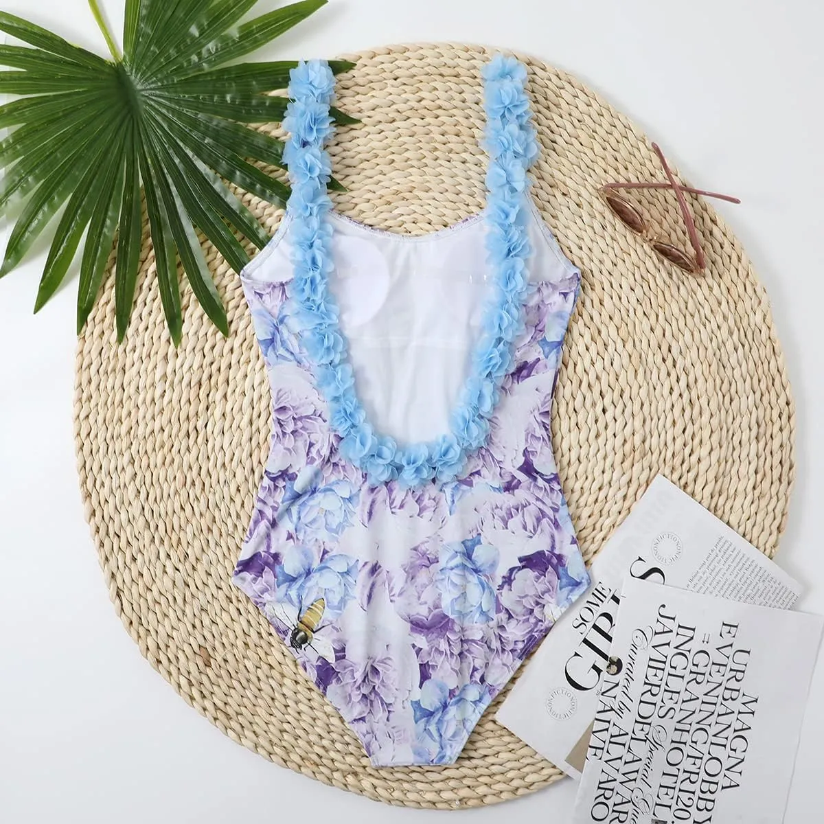 AFAVOM Women's One Piece Swimsuit Bathing Suit V-Neck Floral Printed Monokini Swimsuits Tummy Control Swimwear Beachwear