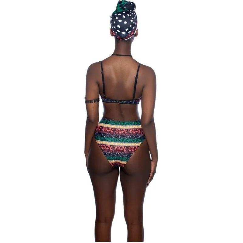 African black printed split swimsuit