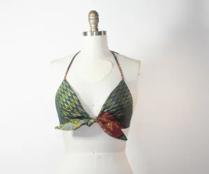 African Print Reversible Halter Green Bra Top