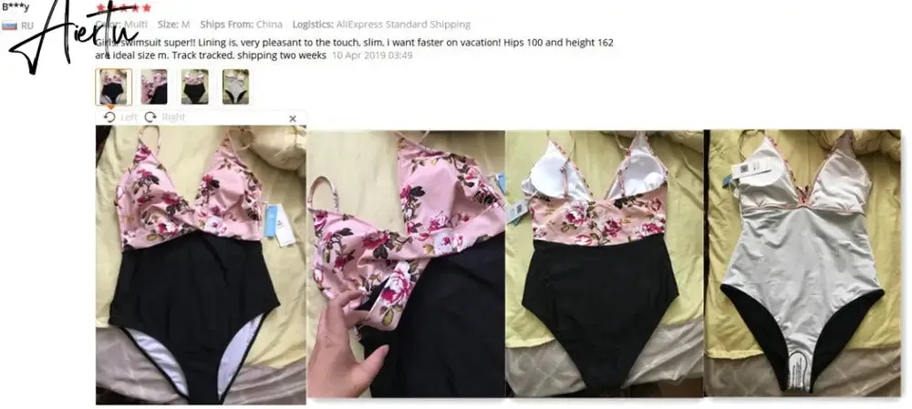 Aiertu Pink Floral One-Piece Swimsuit Women High Leg Cut Sexy Monokini Bathing Suits New Girls Beach Bathing Suit Swimwear