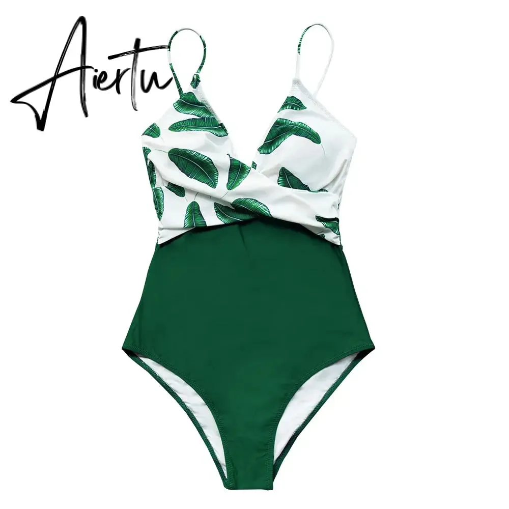 Aiertu Pink Floral One-Piece Swimsuit Women High Leg Cut Sexy Monokini Bathing Suits New Girls Beach Bathing Suit Swimwear
