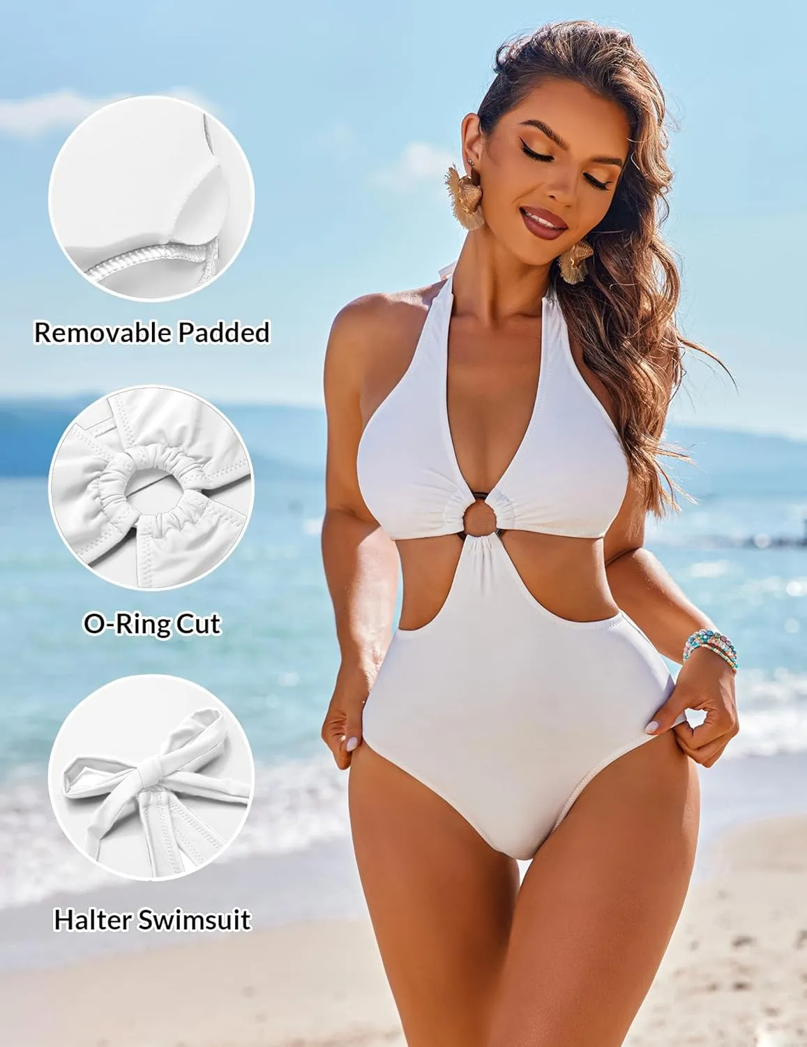 AI'MAGE Women's One Piece Swimsuits Tummy Control O Ring Cutout High Waisted Bathing Suit Tie Back Swimwear