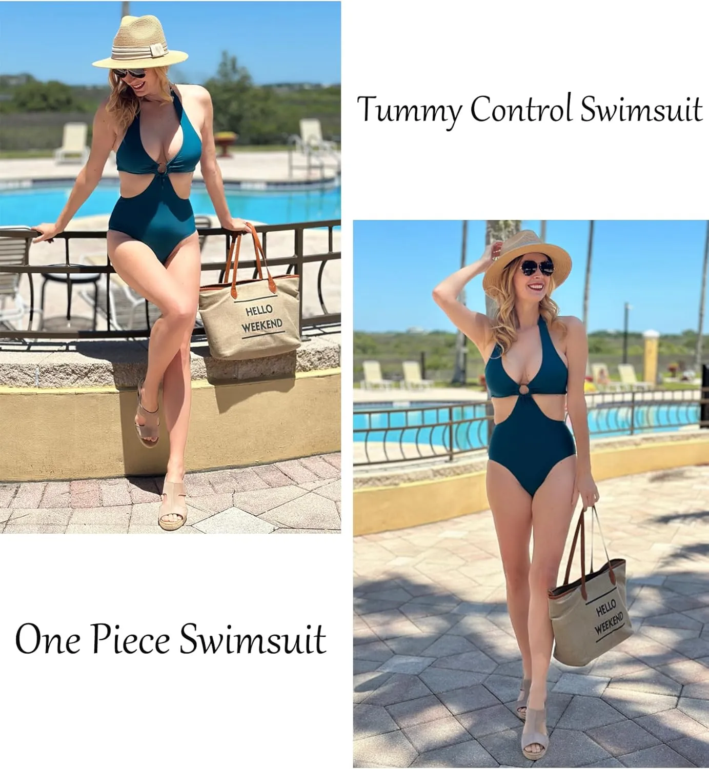 AI'MAGE Women's One Piece Swimsuits Tummy Control O Ring Cutout High Waisted Bathing Suit Tie Back Swimwear