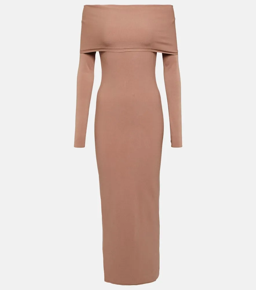 Alaia Off-shoulder jersey midi dress