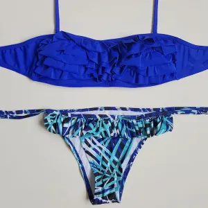 All Seasons Sexy Sleeveless Print Blue Bikinis