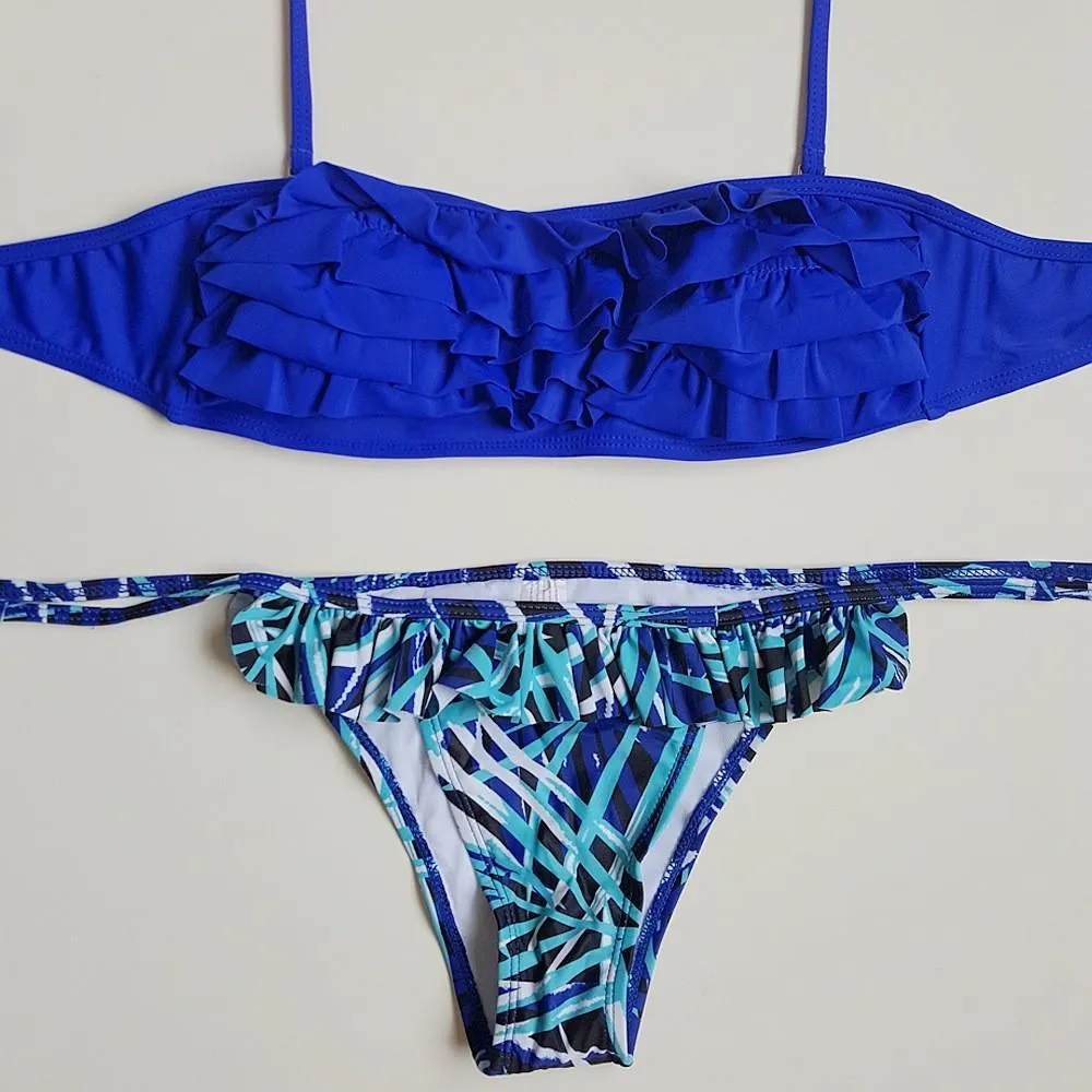 All Seasons Sexy Sleeveless Print Blue Bikinis