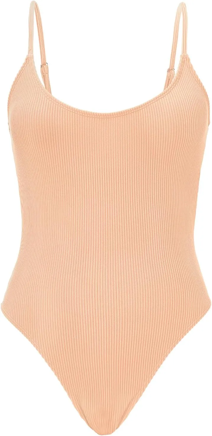 American Trends One Piece Swimsuit Women Swim Suits for Women 2024 Ribbed Open Back Bathing Suit Sexy Slimming Swimsuit