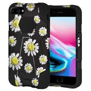 Amzer Dual Layer Designer Hybrid iPhone 8 Case with Kickstand - White Daisy