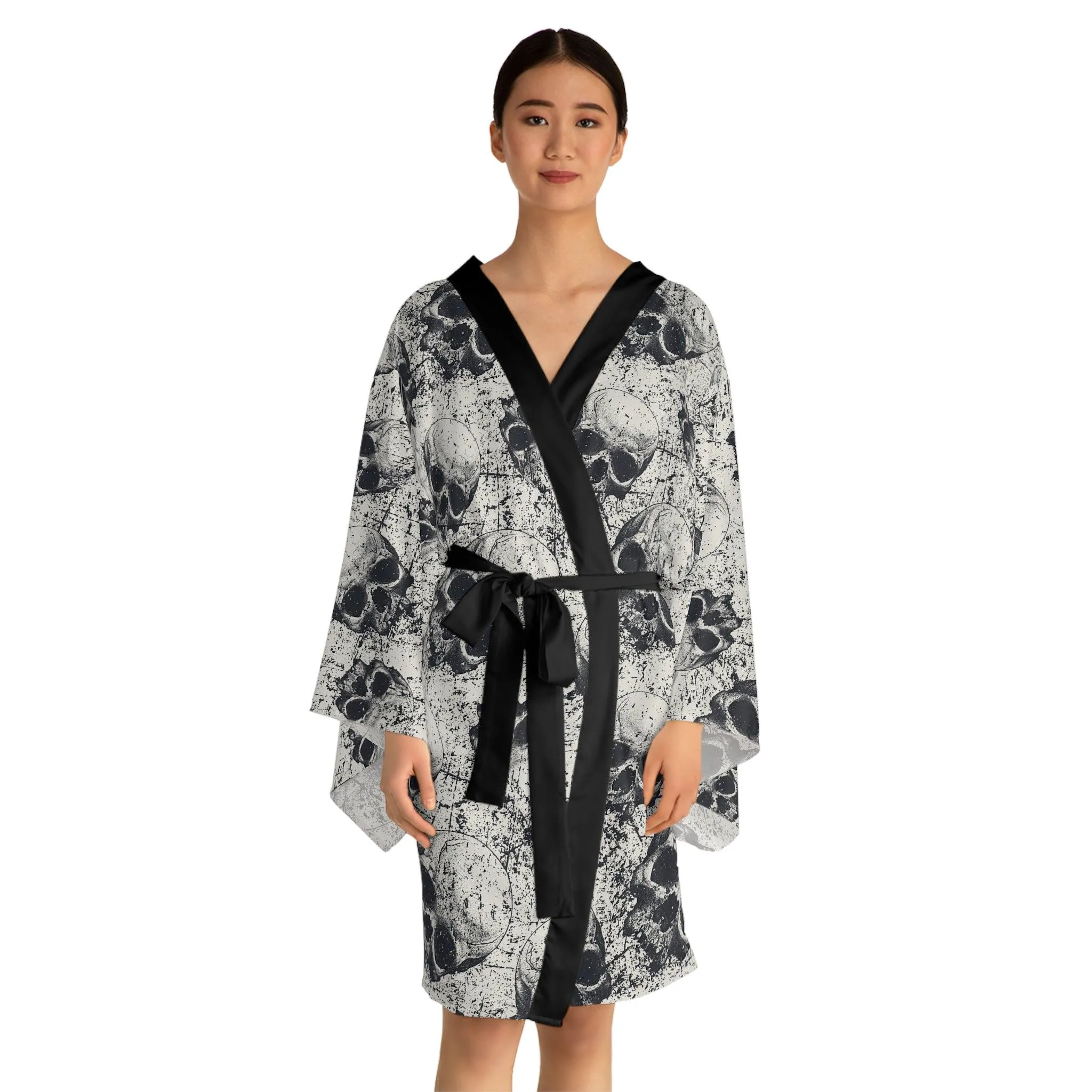 Ancient Skulls Long Sleeve Kimono Robe