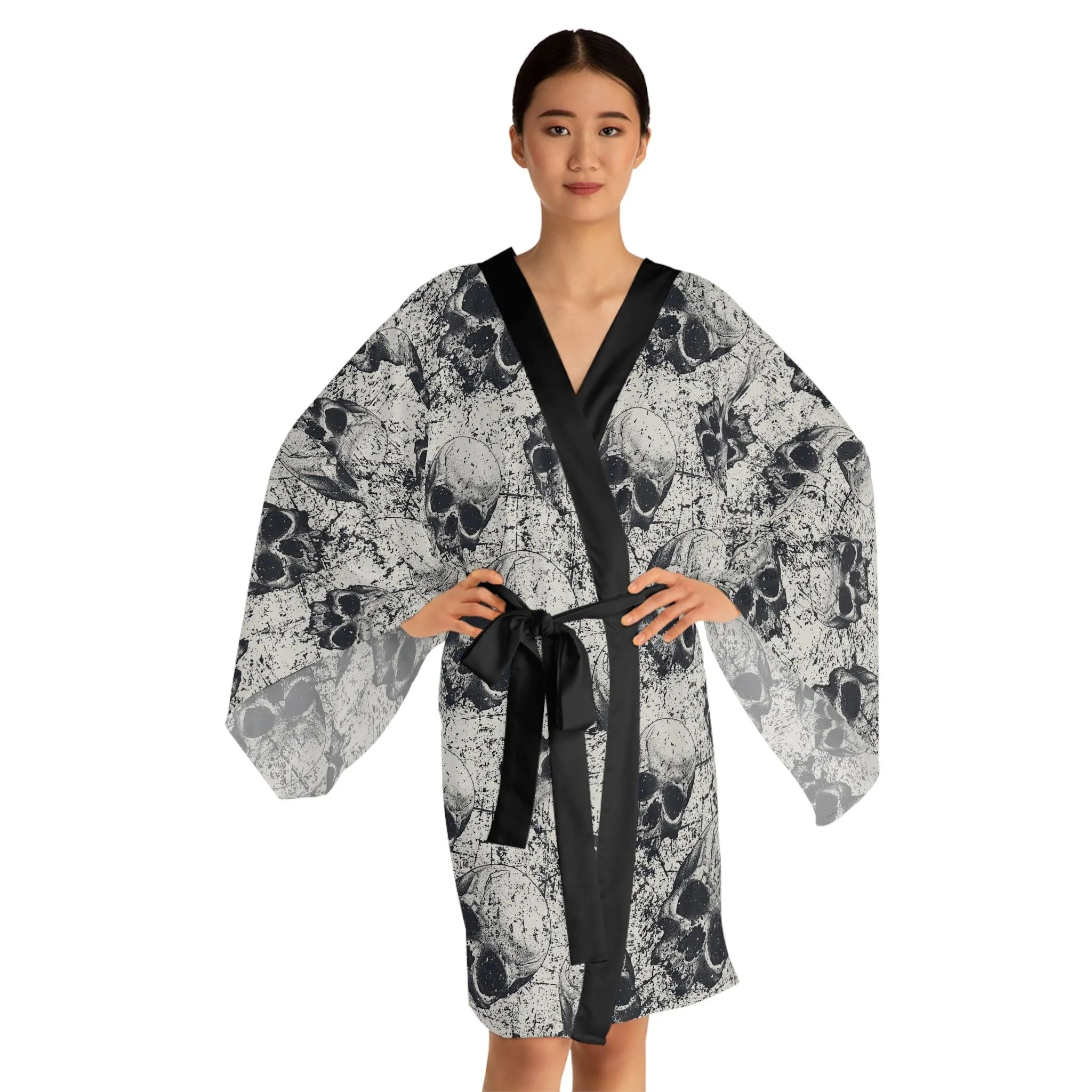 Ancient Skulls Long Sleeve Kimono Robe