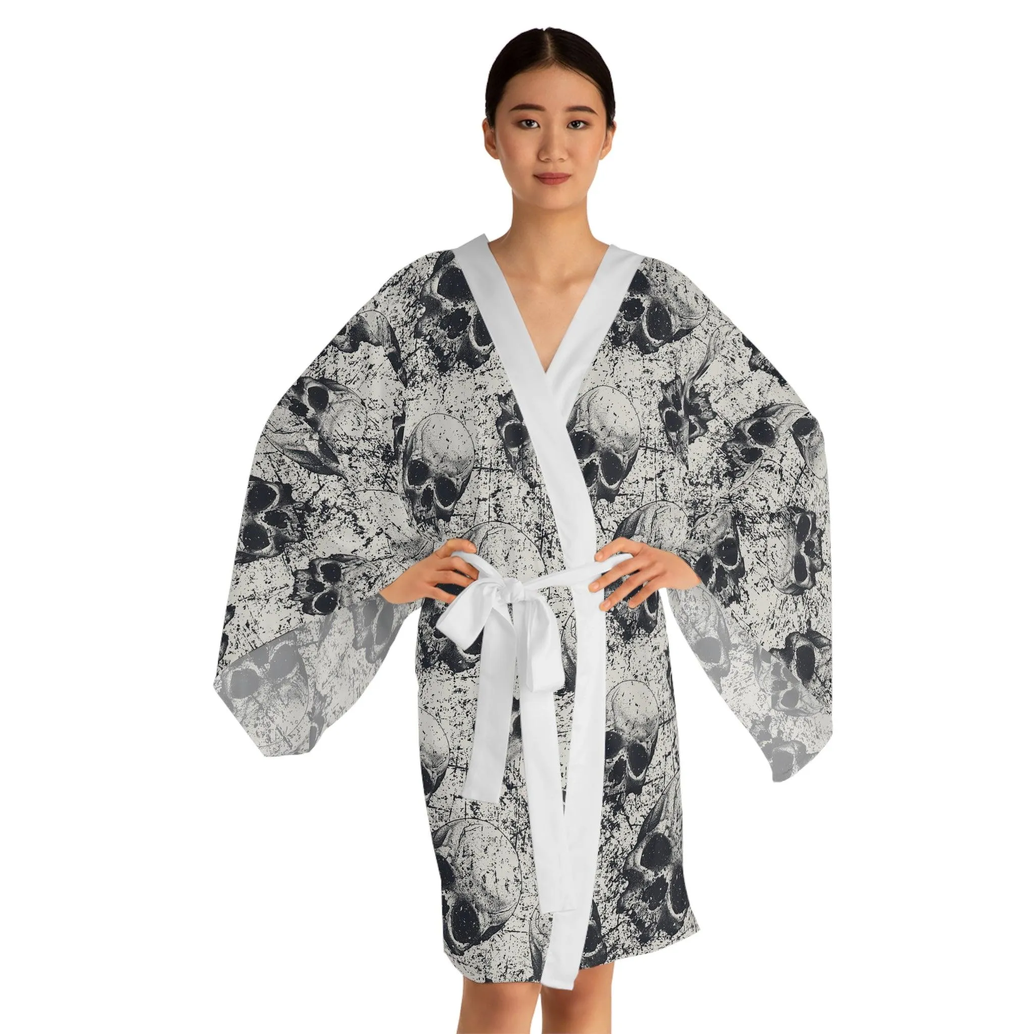 Ancient Skulls Long Sleeve Kimono Robe