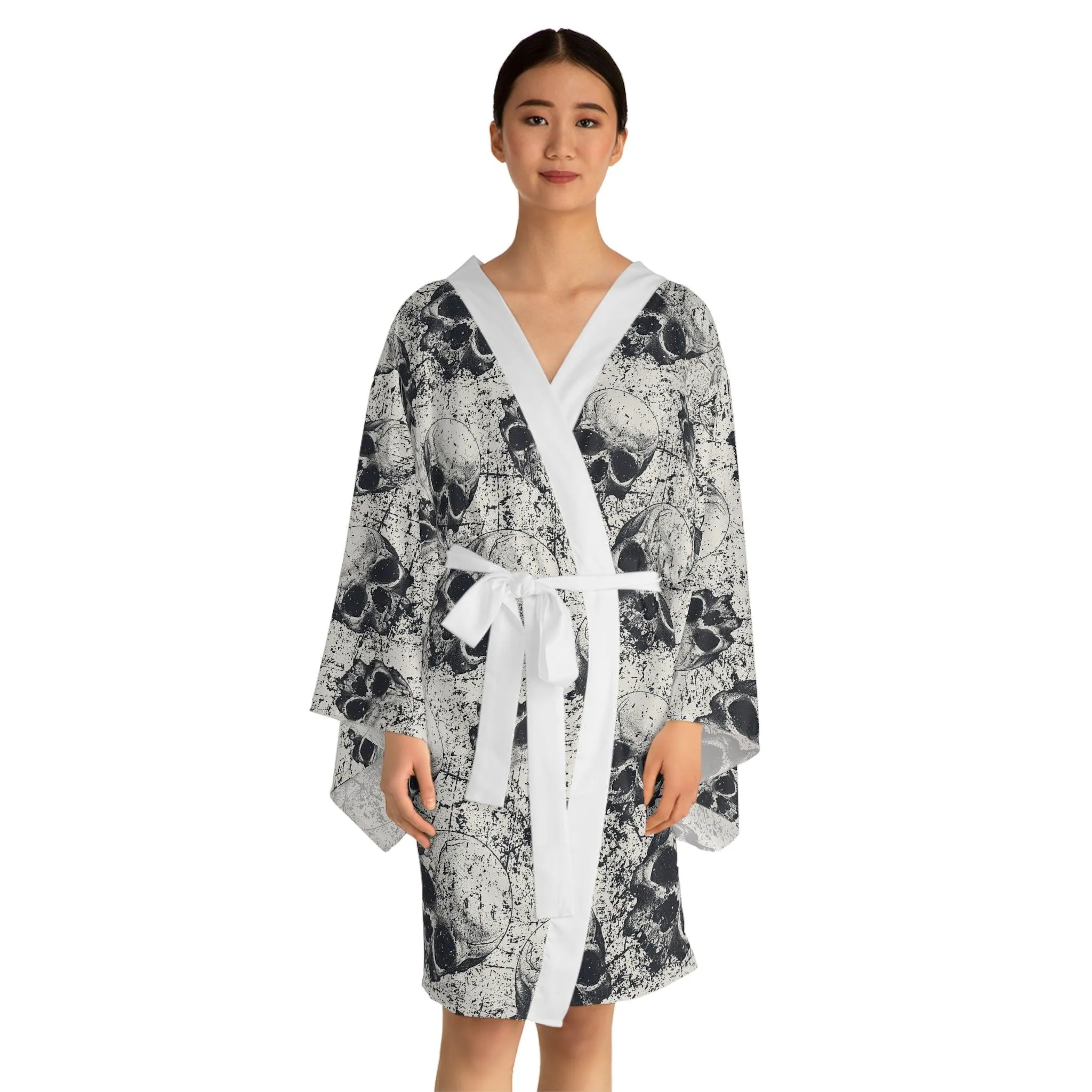 Ancient Skulls Long Sleeve Kimono Robe