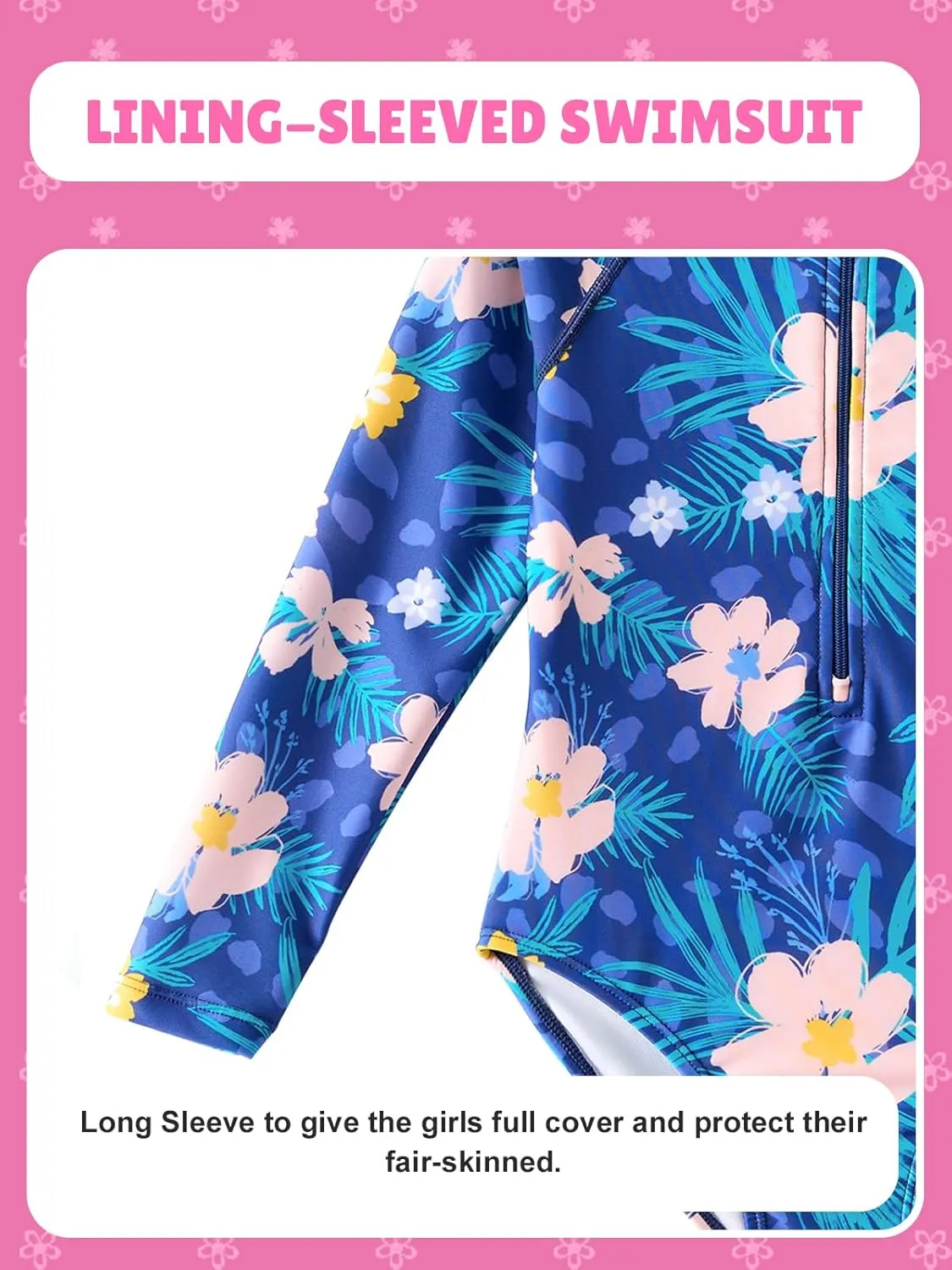 Angel season Girls Long Sleeve Swimsuits One Piece Rash Guard Bathing Suit UPF50  Toddler Kids Zipper Swimwear Size 2-10