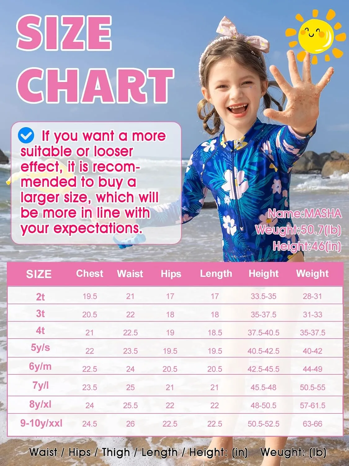 Angel season Girls Long Sleeve Swimsuits One Piece Rash Guard Bathing Suit UPF50  Toddler Kids Zipper Swimwear Size 2-10