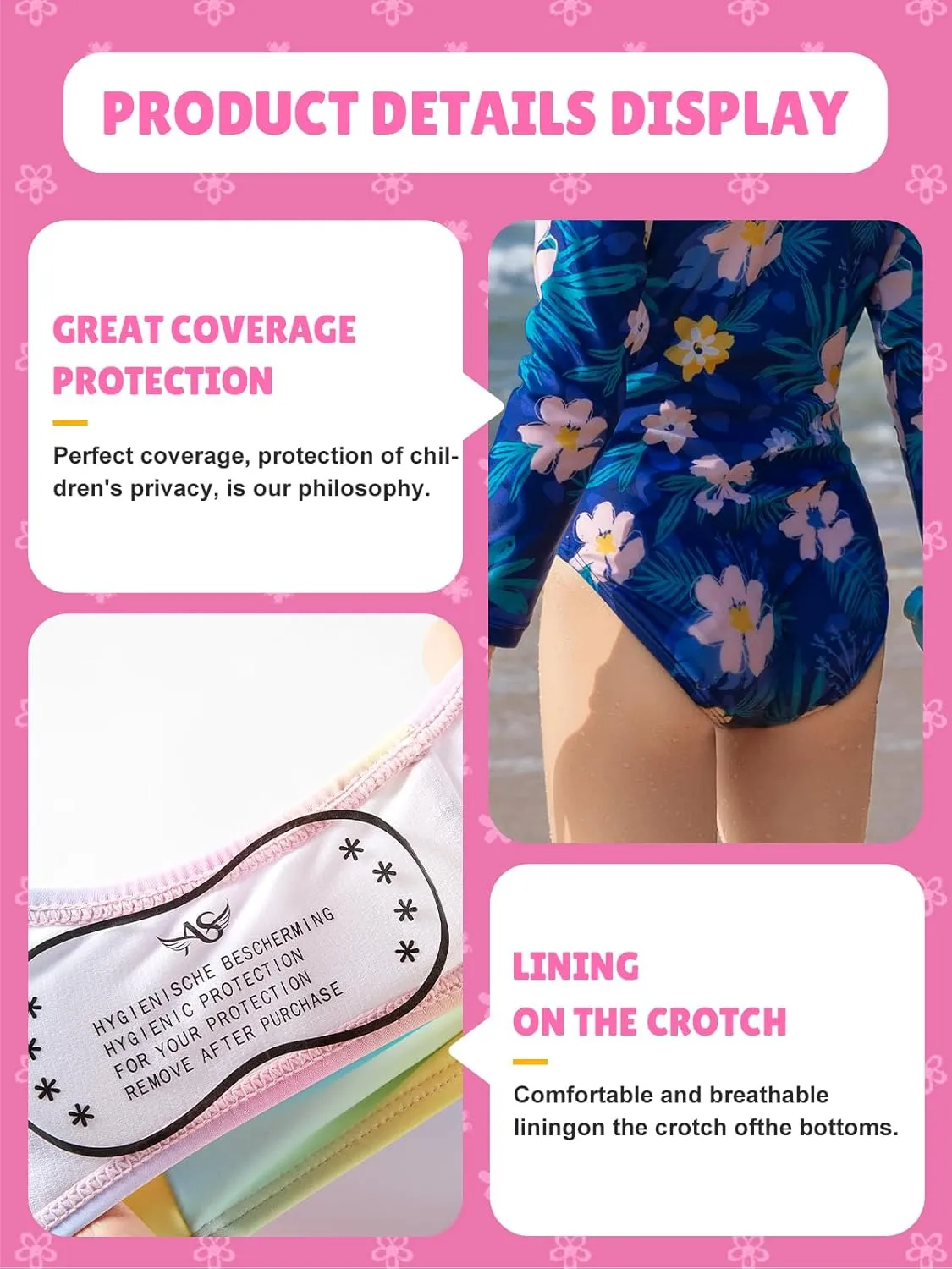 Angel season Girls Long Sleeve Swimsuits One Piece Rash Guard Bathing Suit UPF50  Toddler Kids Zipper Swimwear Size 2-10