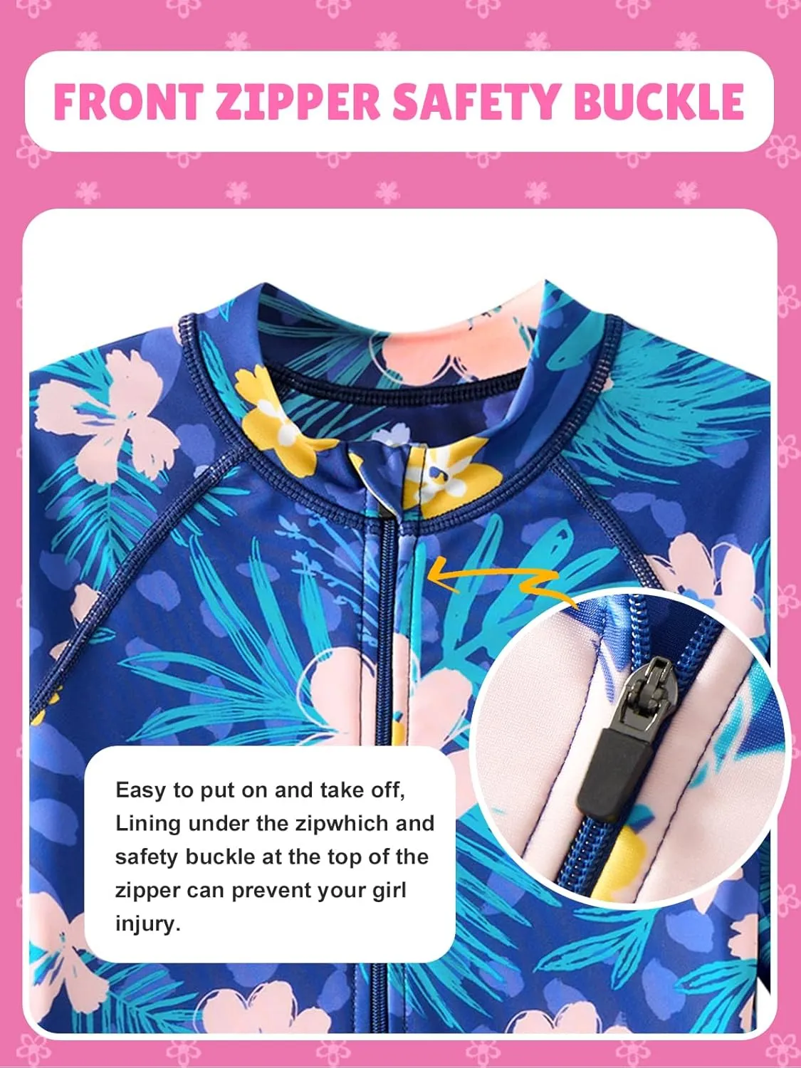 Angel season Girls Long Sleeve Swimsuits One Piece Rash Guard Bathing Suit UPF50  Toddler Kids Zipper Swimwear Size 2-10