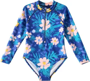 Angel season Girls Long Sleeve Swimsuits One Piece Rash Guard Bathing Suit UPF50  Toddler Kids Zipper Swimwear Size 2-10