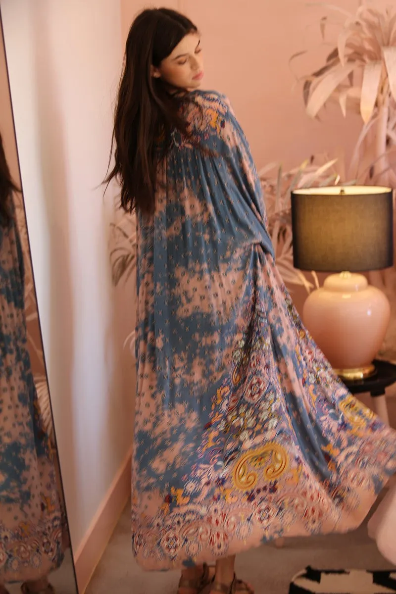 Angie Blue Tie Dye Printed Duster Kimono